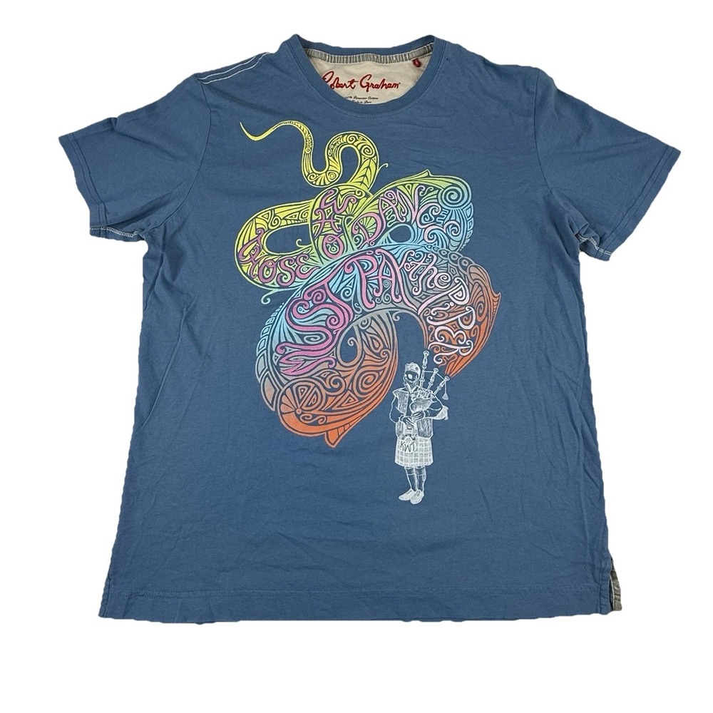 Robert Graham Graphic T-shirt Those Who Dance Must Pay The Piper Mens Large Blue